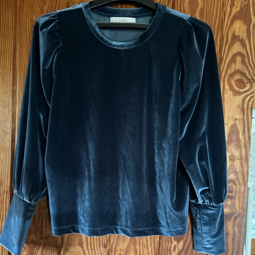 LOFT Blue Long Sleeve Relaxed Blouse